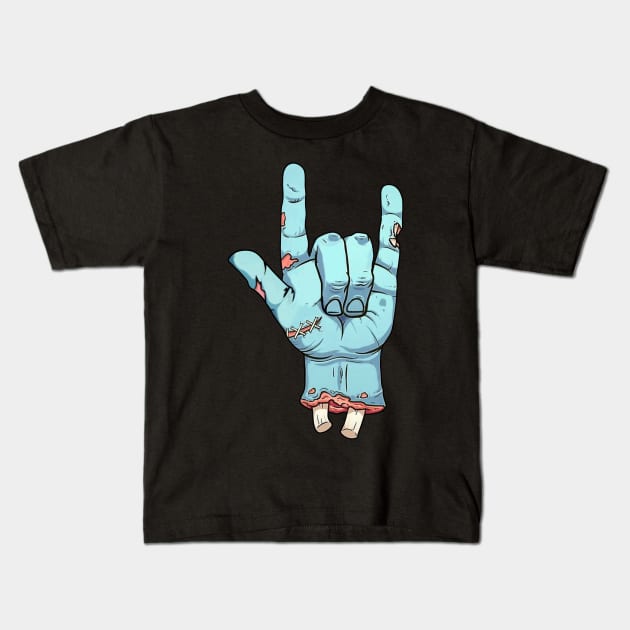 Zombie Rock n Roll Hand Funny Halloween Costume Kids T-Shirt by ROMANSAVINRST